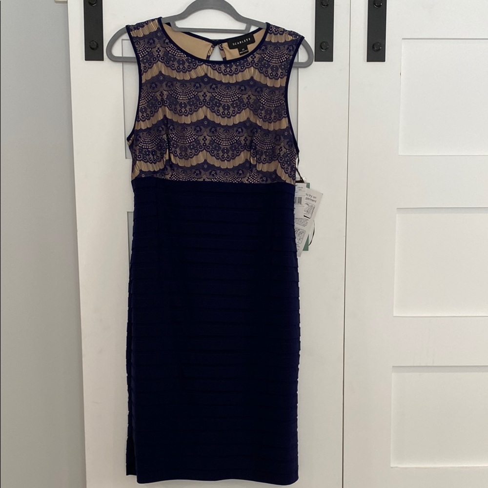 Scarlett Brand Navy Lace Overlay Dress